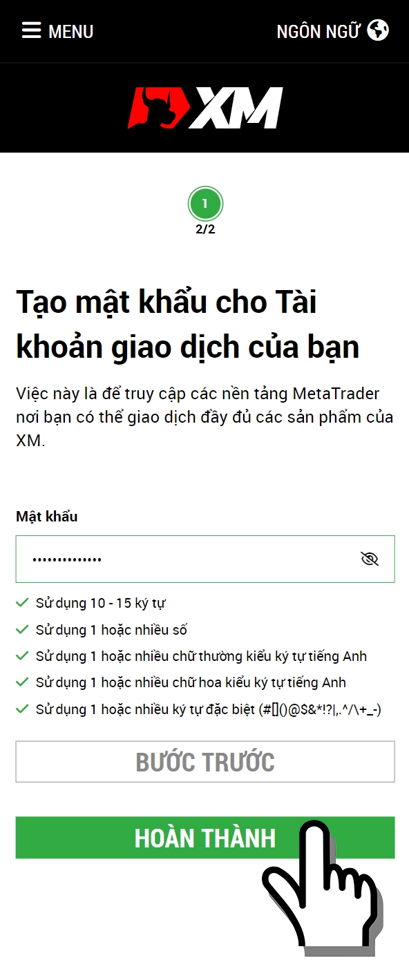 Thiết lập mật khẩu cho tài khoản Demo