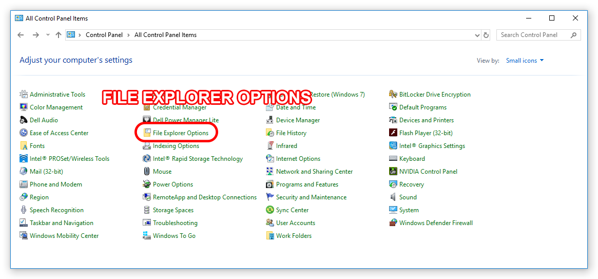 Màn hình File explorer options